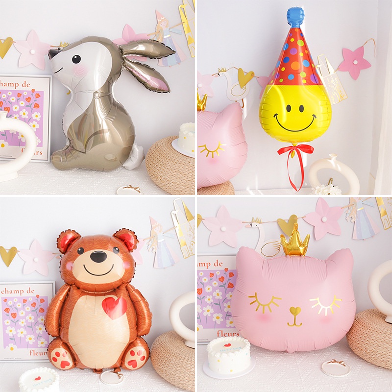 Bong Bóng Lá Nhôm Hình Gấu/Thỏ Cỡ Lớn 91cm*65cm Trang Trí Tiệc Sinh Nhật/Ngày Mừng Em Bé