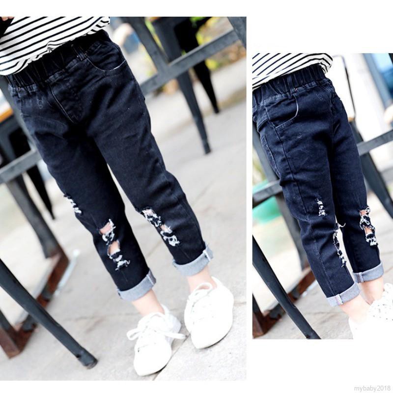 Quần Jeans Rách Lưng Thun Cho Bé Gái