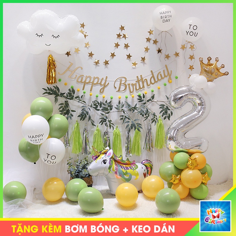 Set bóng trang trí sinh nhật Handmade kiểu Hàn Quốc cho tiệc đầy tháng, sự kiện, sinh nhật [ Tặng BƠM BÓNG + KEO DÁN ]