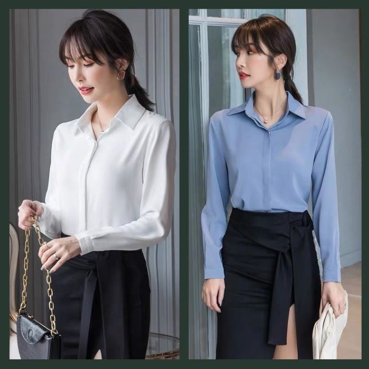 Áo Sơ Mi Nữ Lụa Cao Cấp 👚 áo sơ mi cổ đức, Phong Cách Hàn Quốc🌈 | BigBuy360 - bigbuy360.vn