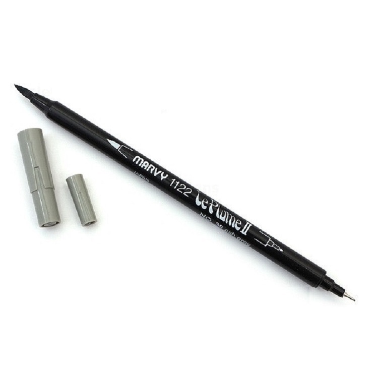 Combo 3 bút lông đầu cọ viết calligraphy Marvy Le Plume II Double-Sided Watercolor Marker - Grey Colors 4