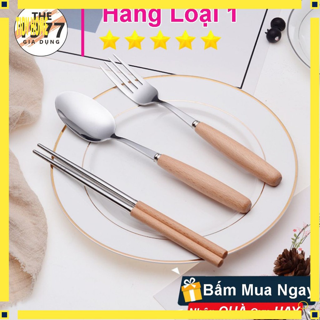 Bộ Đũa Thìa Dĩa Inox Cán Gỗ Cao Cấp Kèm Hộp Đựng Bằng Lúa Mạch An Toàn Tiện Lợi Cho Team Văn Phòng - TIDY HOUSE