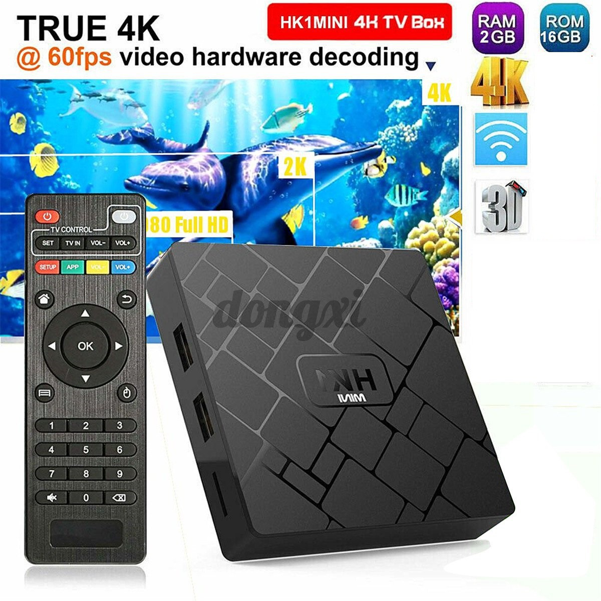 Smart TV Box Android 9.0 Quad Core WIFI 2+16G USB 3-0 Media Player 4K Streamer