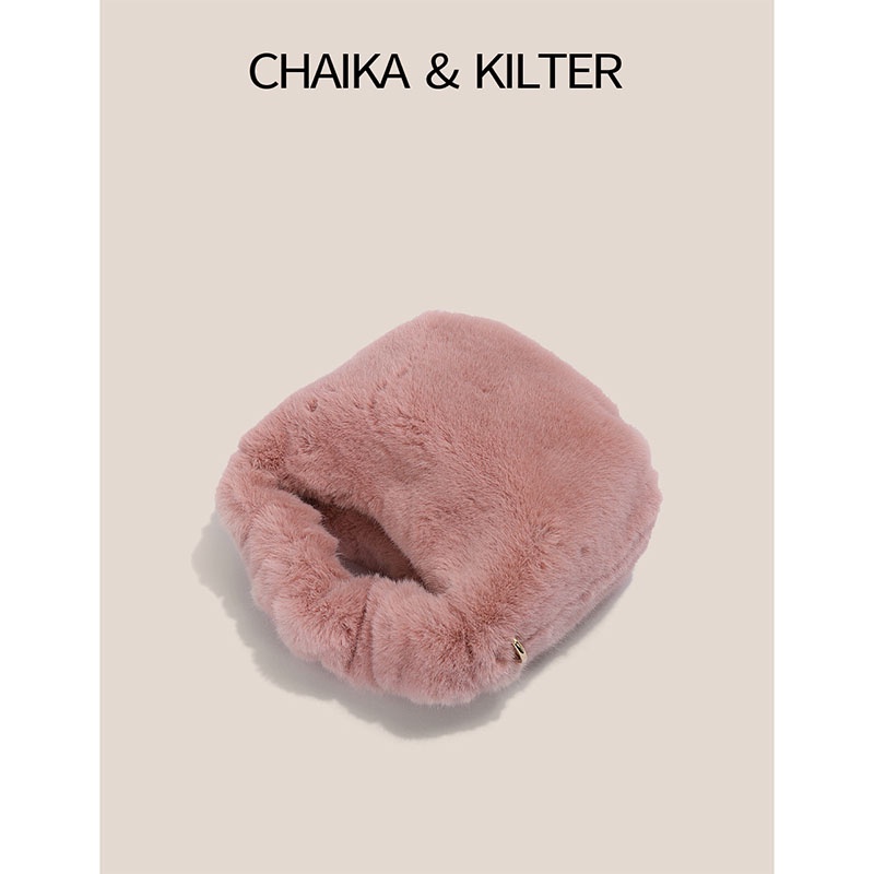 Chaika Kilter Túi Đeo Chéo Vai CK1351 Bằng Vải Lông Màu Trơn Phối Dây Xích Thời Trang Thu Đông Cho Nữ