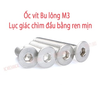 Ốc vít  inox 304  M3 đầu bằng khắc lục giác chìm ren mịn