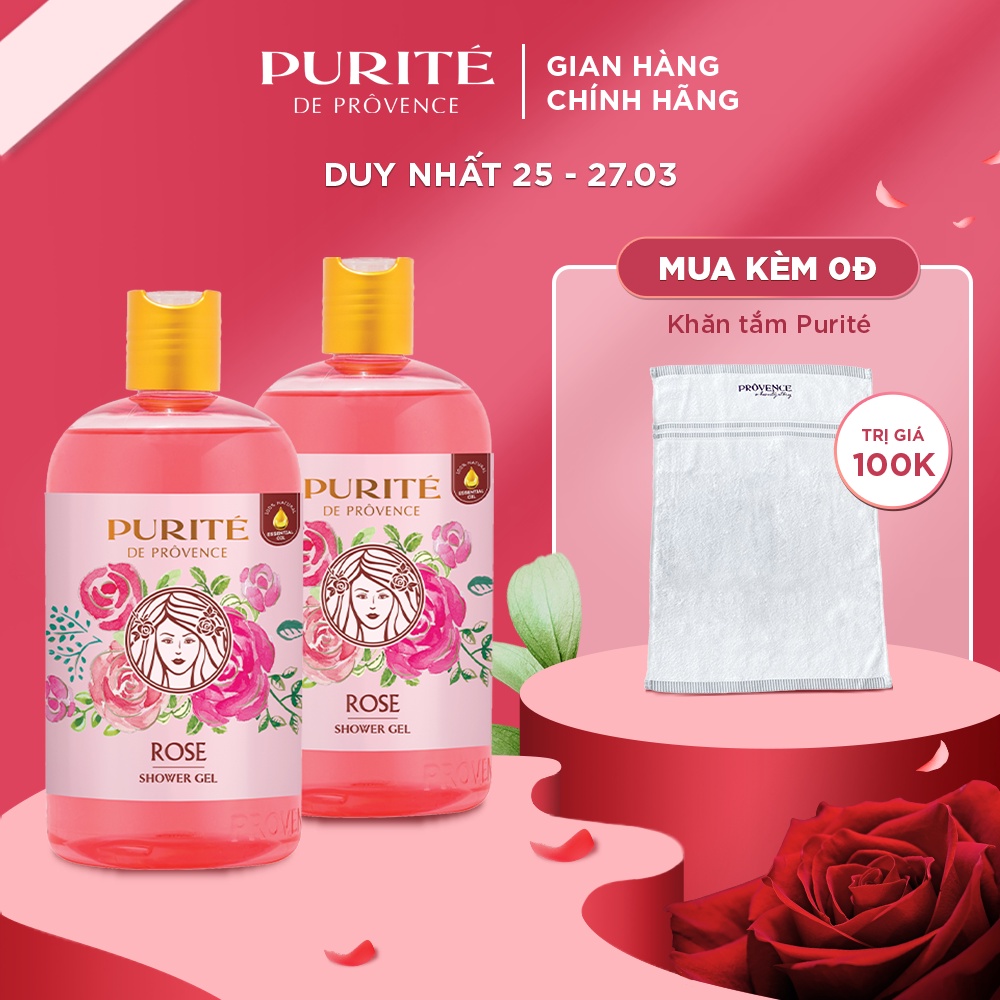 Combo 2 Sữa Tắm Mềm Mịn Hoa Hồng Purité 500ml/chai