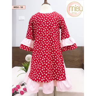 Set áo dài cách tân cho bé gái vải thô họa tiết hoa ba cánh gồm áo dài và chân váy