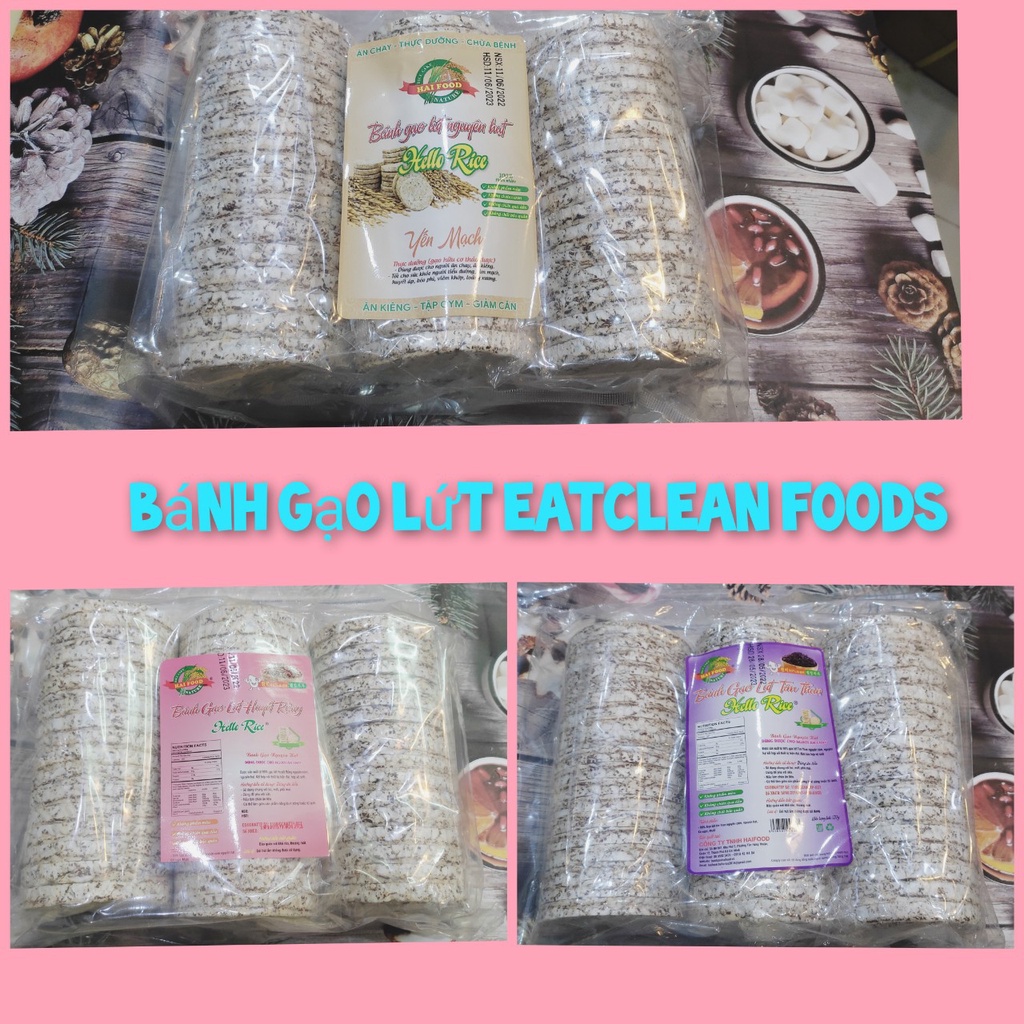 Bánh gạo lứt nguyên hạt Hellorice gồm gạo lứt huyết rồng/tím than/yến mạch (500g=51c=3 cây)