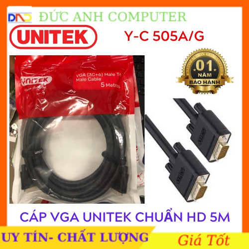 Cáp Vga 5m UNITEK YC505 chính hãng, Cáp kết nối màn hình với máy tính- Chính Hãng 100%- Bảo Hành 18 Tháng- 1 đổi 1