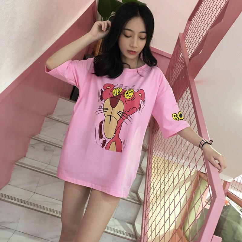 Áo thun cổ tròn ngắn tay bằng cotton họa tiết hoạt hình thời trang đường phố dành cho nữ