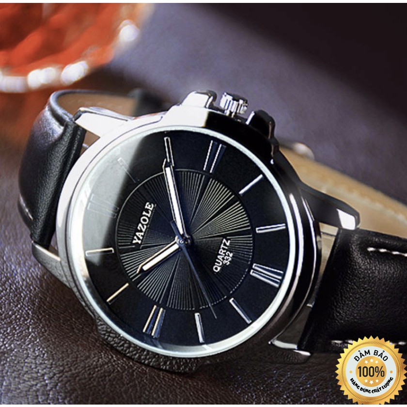 Đồng Hồ Kim Nam Yazole Máy Pin Quartz Mặt Tròn Dây Da Thời Trang Cổ Điển - Đồng Hồ Nam Đeo Tay Chính Hãng Đẹp