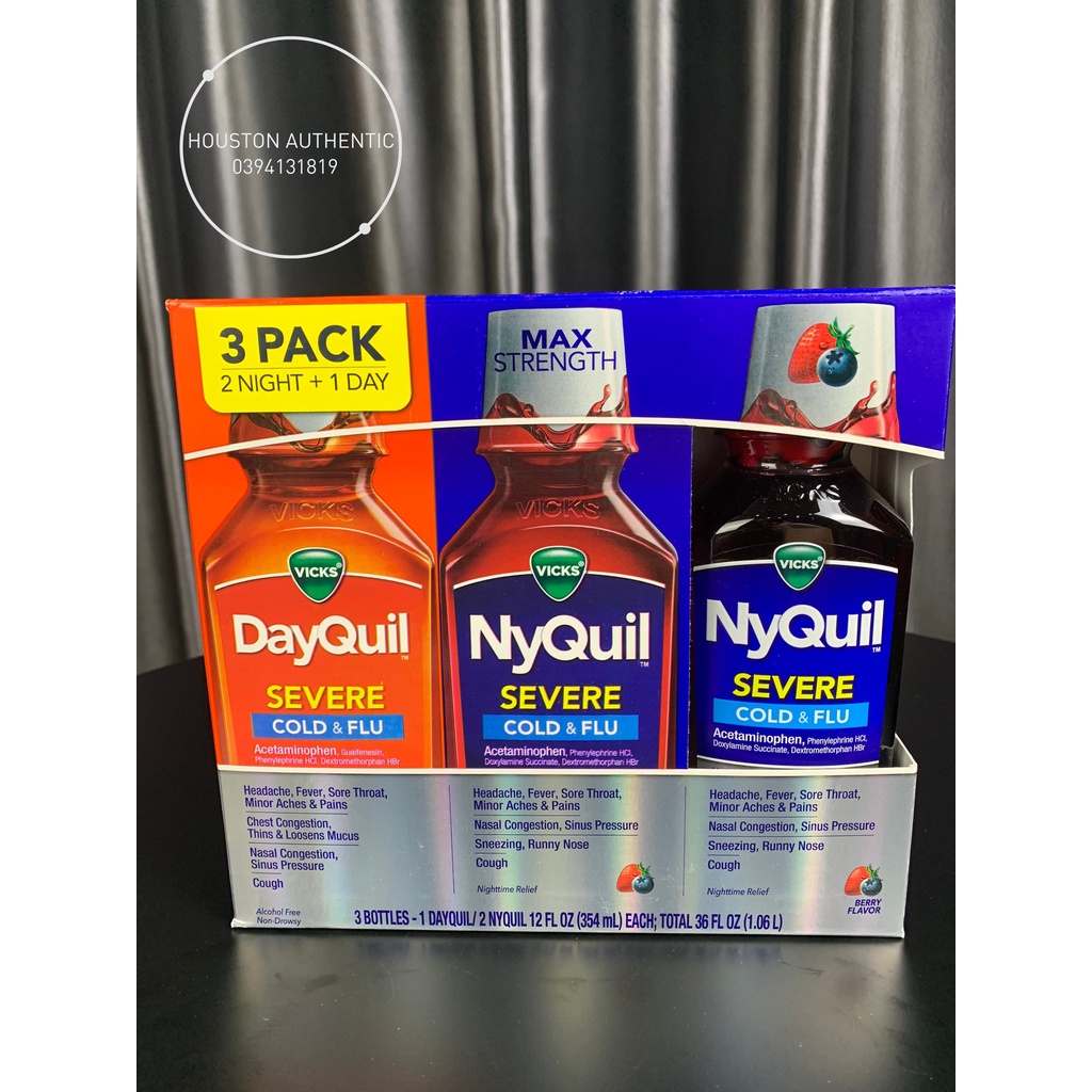 Set 3 chai siro Vicks DayQuil & NyQuil Cold & Flu Severe 1.06L _ Live mua hàng tại Mỹ