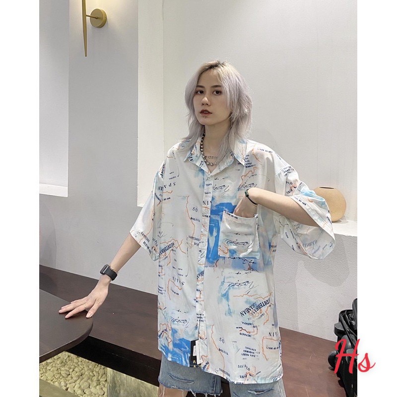 Áo Sơ Mi In Tên Nước Unisex 🦋 Áo Somi Cộc Tay Nam Nữ Dáng Rộng 🦋