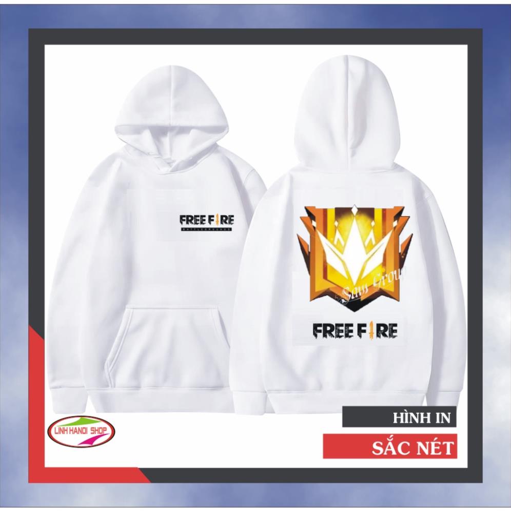 Áo khoác nỉ Hoodie màu trắng chất liệu nỉ bông mềm mại in hình RANK THÁCH ĐẤU [FREE FIRE]