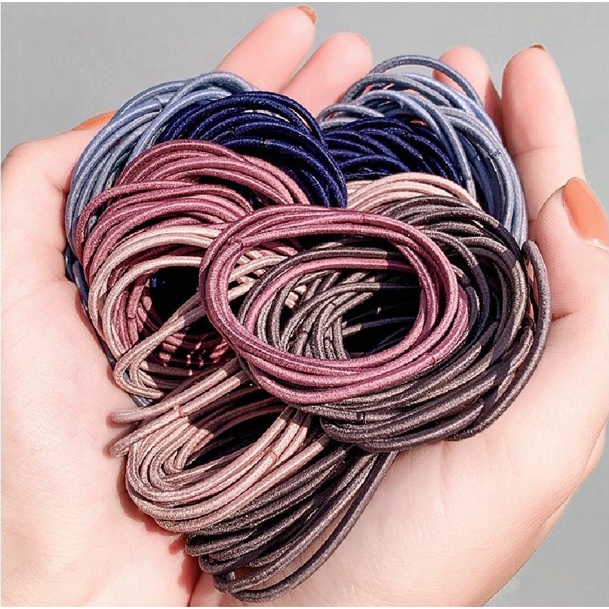 Sét 100 dây cột tóc Hàn Quốc - Túi 100 chun buộc tóc mix màu siêu xinh 100146