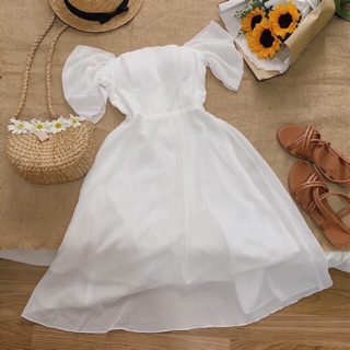 Đầm trắng maxi cánh tiên vintage