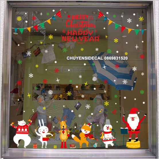 Decal Trang Trí Noel Hai Mặt Hít Tĩnh Điện Không Dơ Kính- Noel Trắng Hợp Ca 03