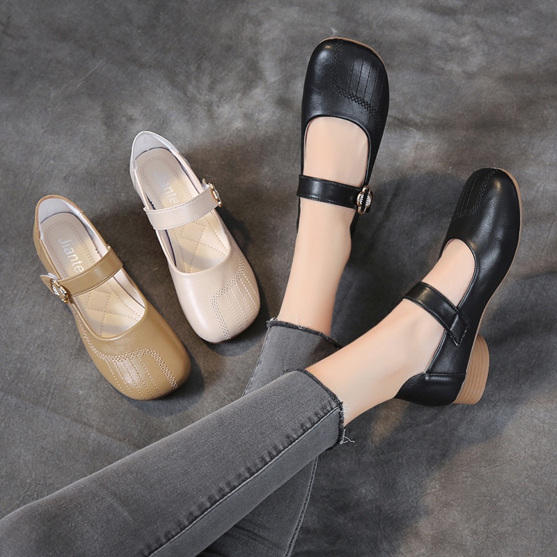 Giày Búp Bê Da Mũi Tròn Thời Trang Công Sở Dành Cho Nữ