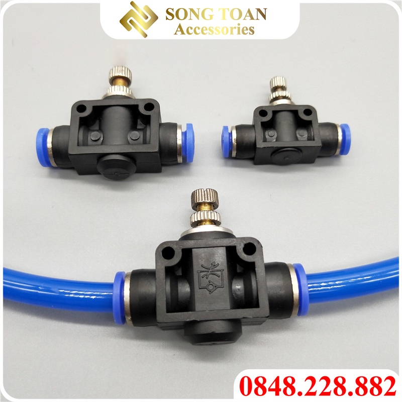 Van Tiết Lưu 2 Đầu Nối Nhanh 1 Chạm & PSA - Cắm Đường Kính Ngoài Ống Phun Sương & Dây Hơi PU Khí Nén 6 8 10 12 mm