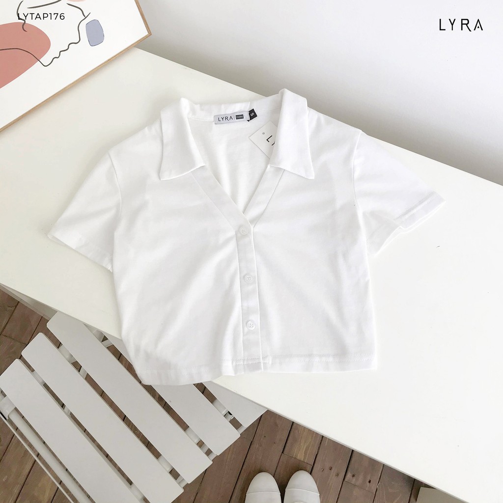 Áo phông croptop nữ thiết kế by LYRA cổ bẻ khoét V, thun cotton basic dáng ôm tay ngắn phong cách Hàn Quốc -LYTAP176