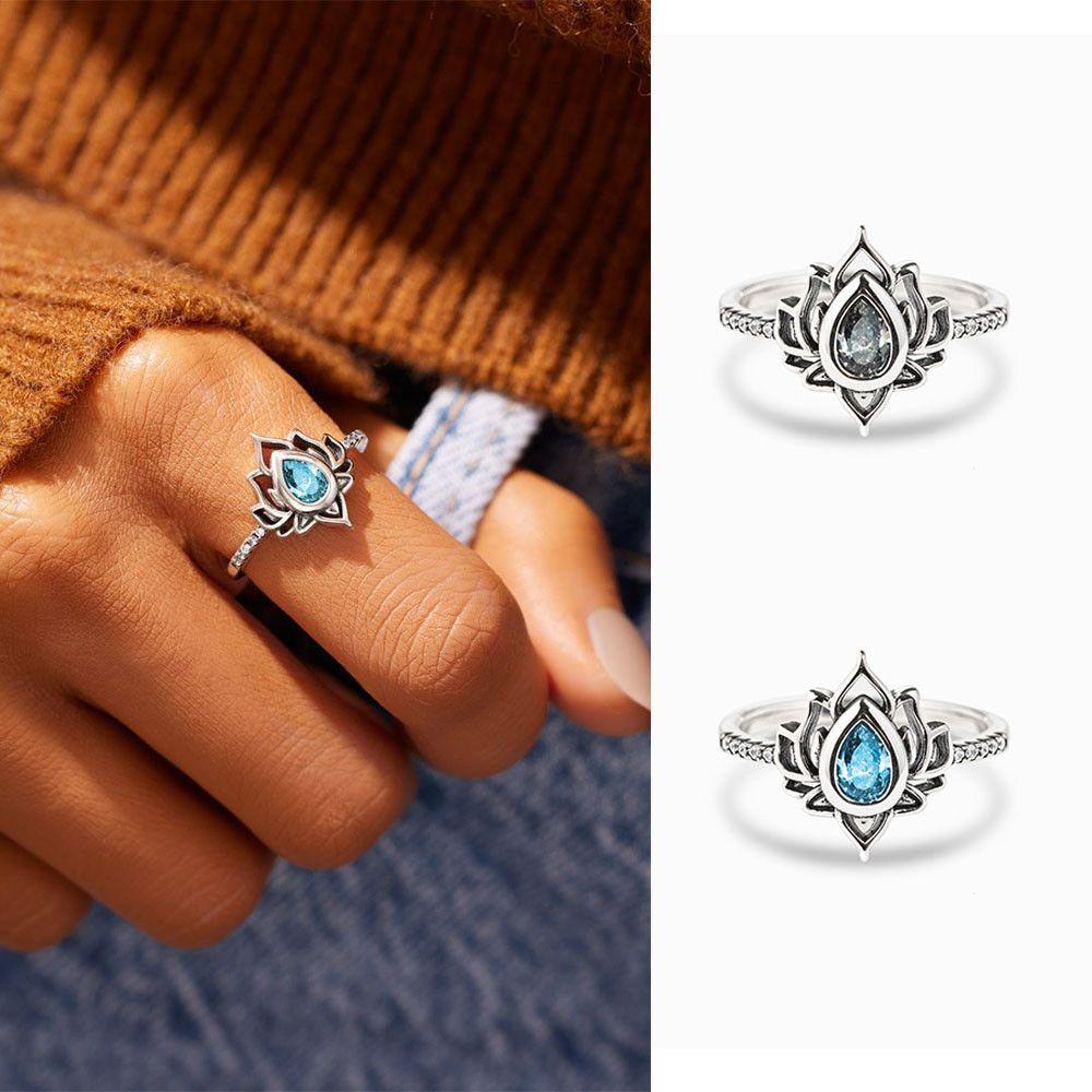 ESPO Nhẫn Đính Hôn Đính Đá Sapphire Phong Cách Boho Cổ Điển