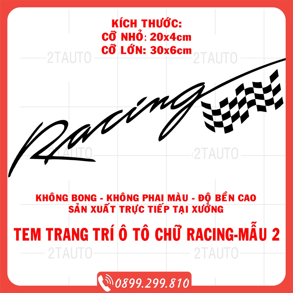 [GIÁ GỐC] Sticker RACING, logo tem racing dán trang trí ô tô xe hơi chống nước,chống phai màu,mẫu đa dạng độc đáo-MẪU 2