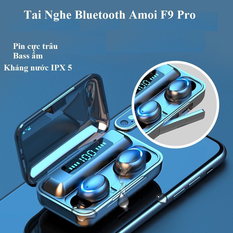 Tai Nghe Bluetooth 5.0 True Wireless Amoi F9 Pro Bản Quốc Tế Cao Cấp Cảm Biến Vân Tay , Kiêm Sạc Dự Phòng Cao Cấp