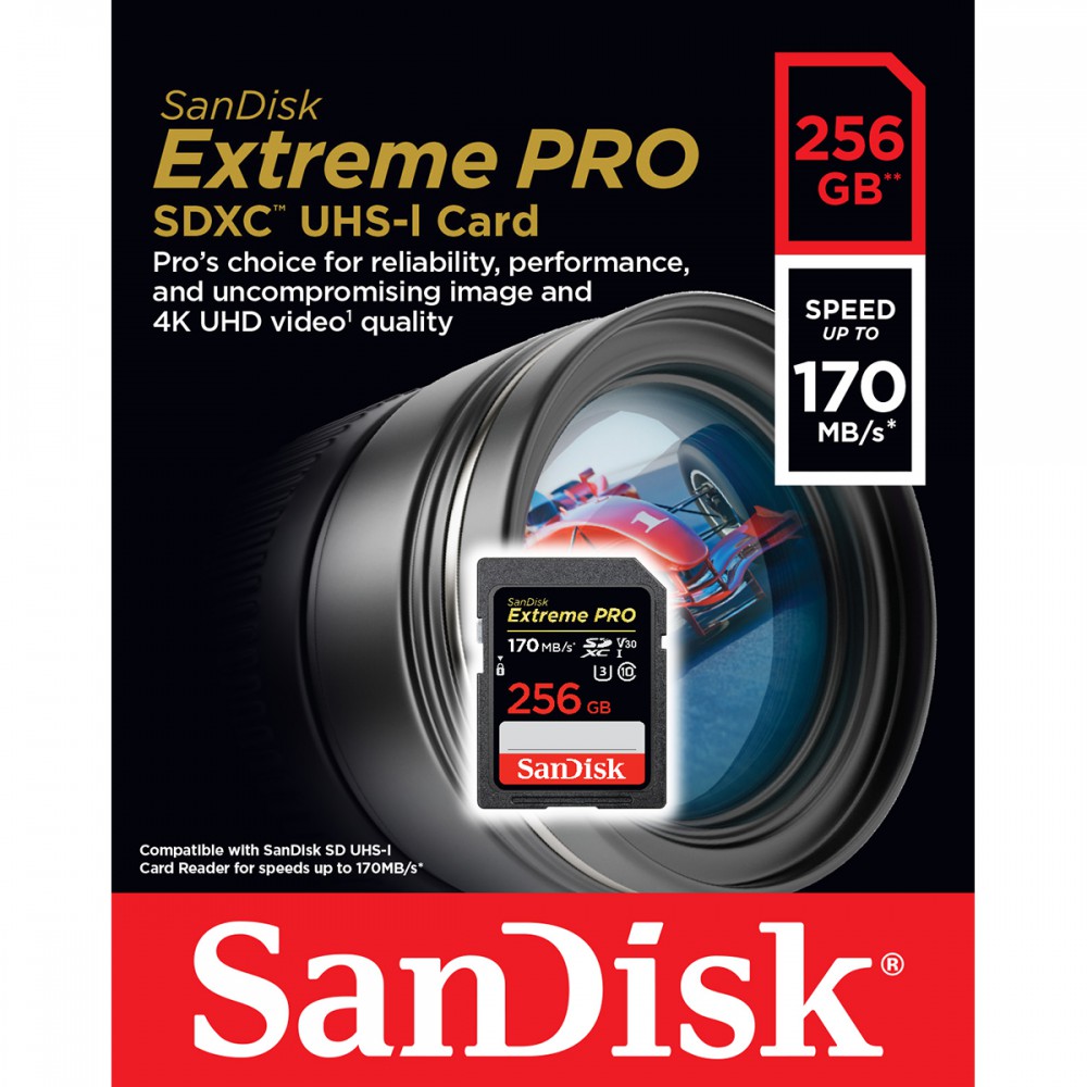Thẻ nhớ SDXC SanDisk Extreme PRO 256GB UHS-I U3 4K V30 200MB/s 170MB/s (SDSDXXY-256G-ANCIN)