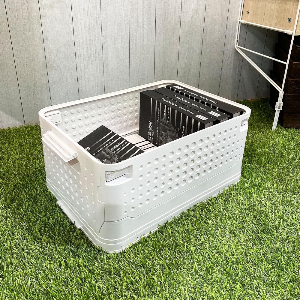 HomeBase STACKO Thùng đựng đồ bằng nhựa có nắp có thể gấp gọn YUKI W46xD33xH22.5cm màu trắng
