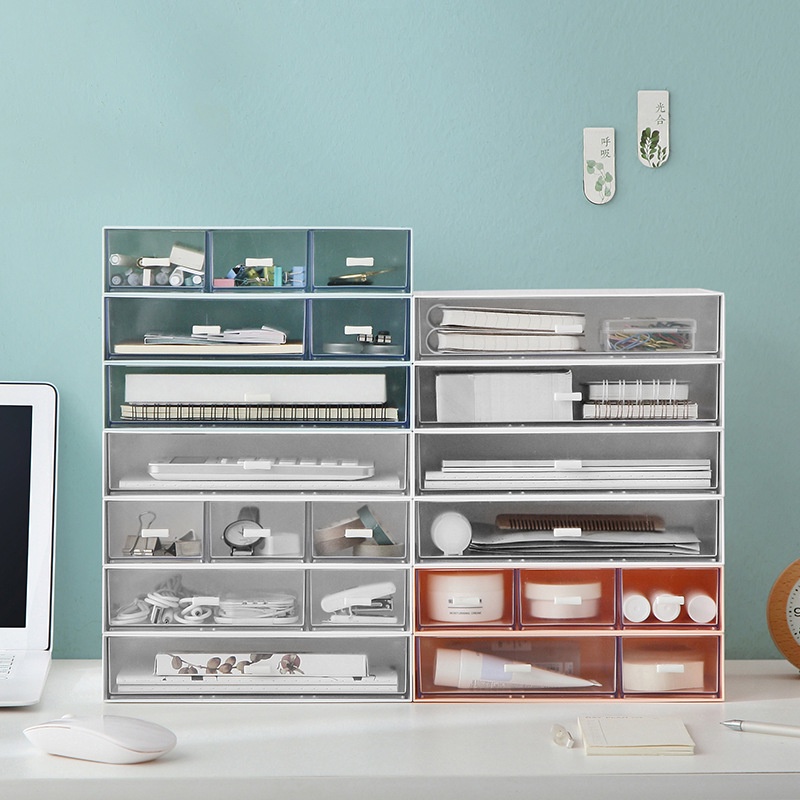 NGĂN tủ trong suốt chia ô có thể xếp chồng lên nhau thành tủ mini trang trí bàn học Desk Decor DecorMe