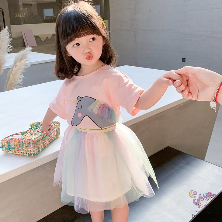 Set áo thun + chân váy lưới xinh xắn cho bé gái