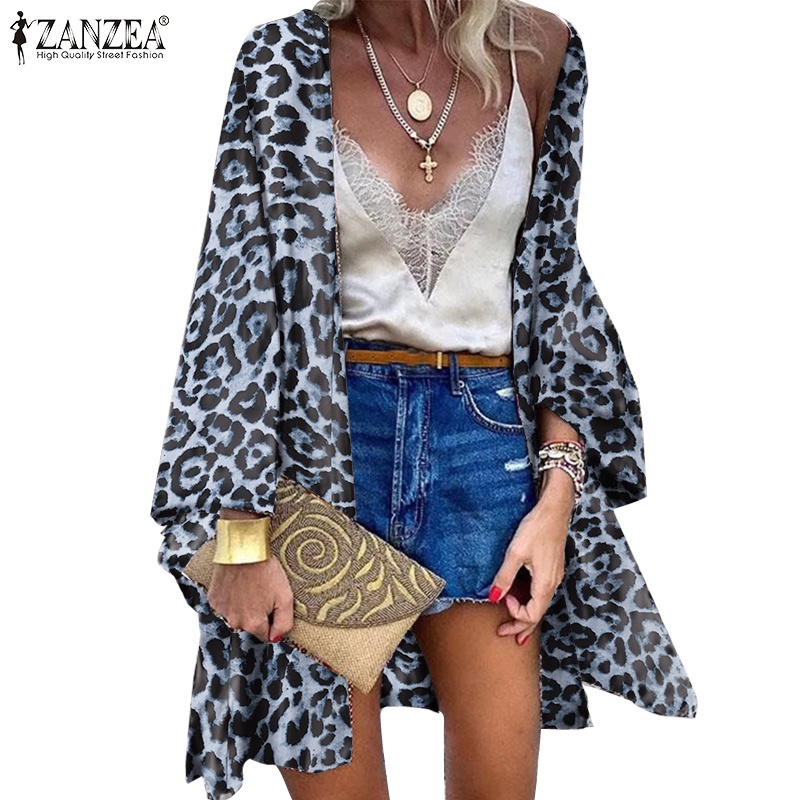 Áo khoác cardigan ZANZEA tay dài in họa tiết da beo phong cách cổ điển dành cho bạn nữ