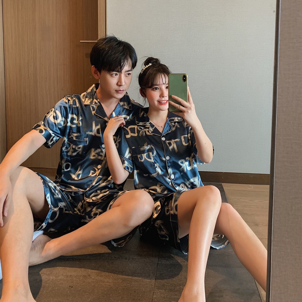 Bộ pijama Bigbang Luxury mặc nhà cộc tay - Đồ ngủ mặc nhà nam nữ cặp đôi chất liệu phi bóng