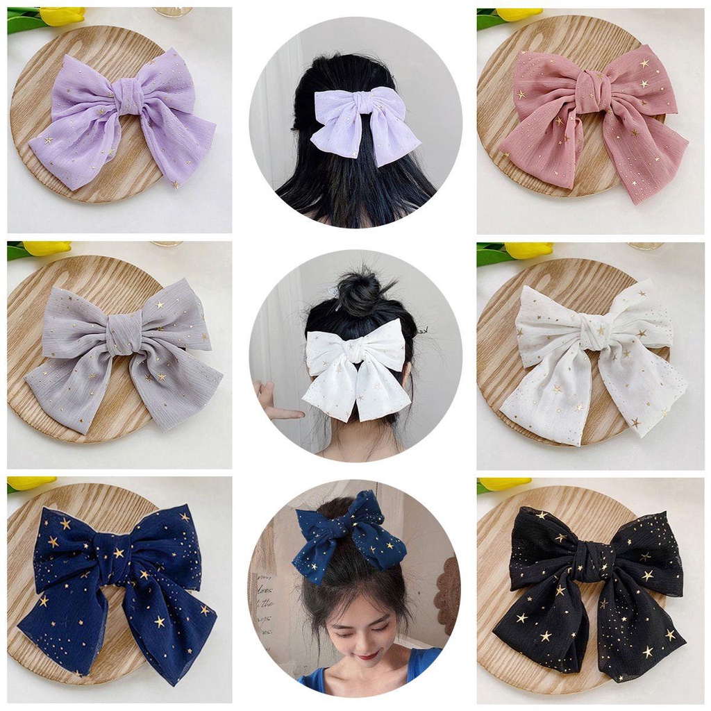 1 Dây Cột Tóc Scrunchies Vải Voan Màu Đồng Đính Ngôi Sao Thời Trang Phong Cách Hàn Quốc
