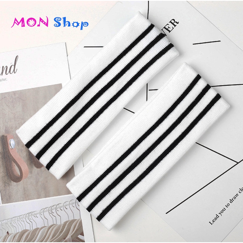 Băng đô thể thao len bản lớn Headband đeo trán tập Gym Yoga chơi thể thao thời trang TRẮNG SỌC ĐEN