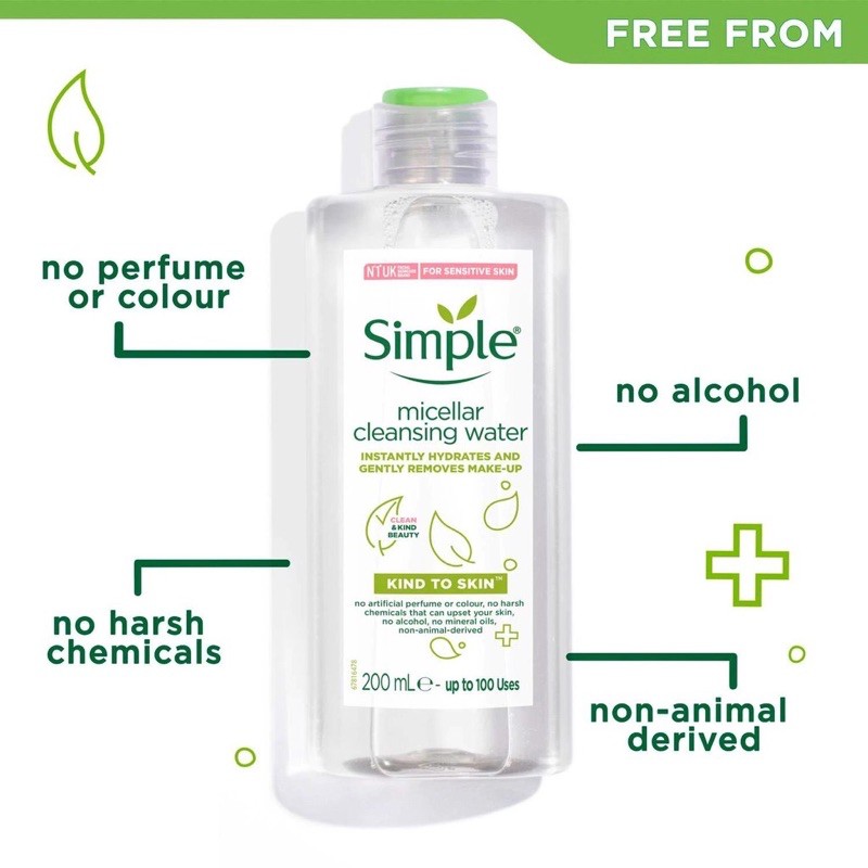 Nước tẩy trang Simple Kind to Skin Micellar Cleansing Water 200ml