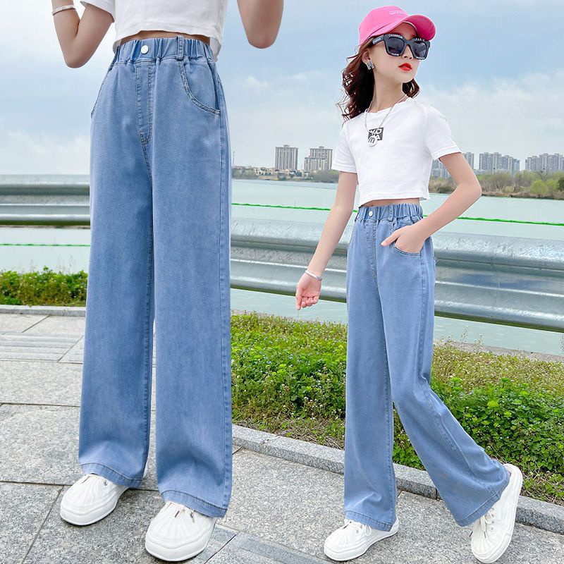 Quần Jean Ống Rộng Thời Trang Xuân Thu 2022 Cho Bé Gái
