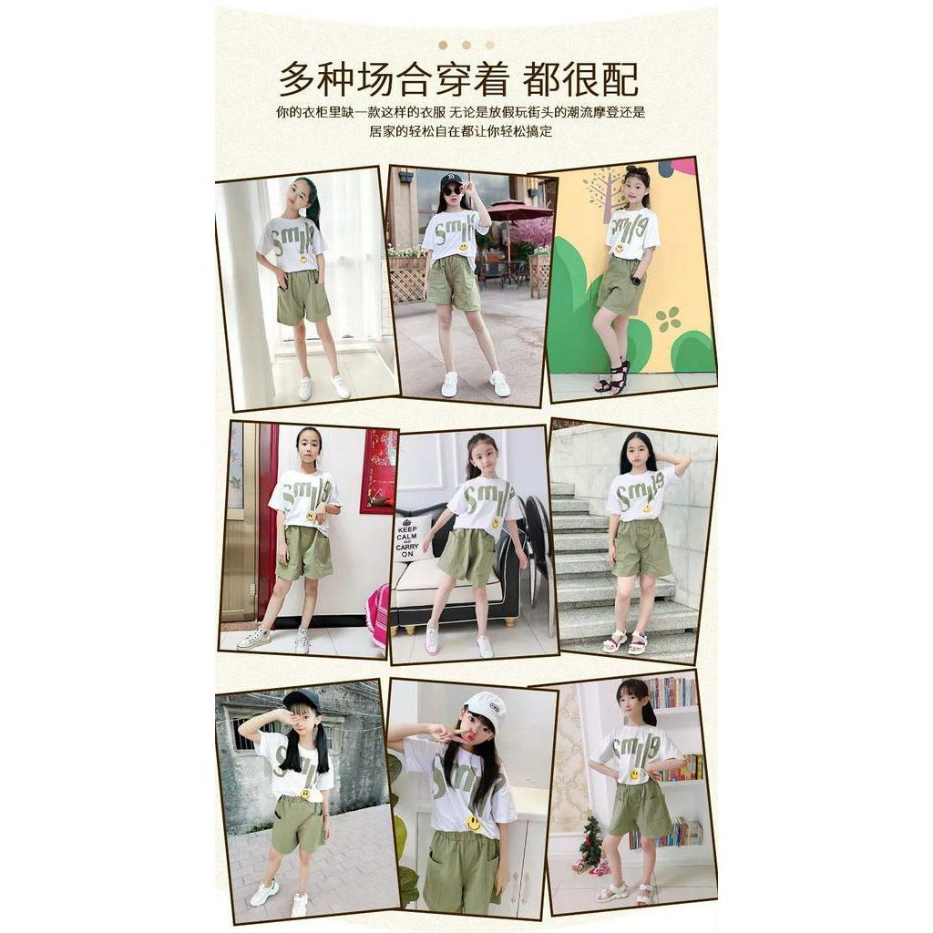 🔥🔥Set Đồ Thể Thao Phối Quần Short Cỡ Lớn Phong Cách Phương Tây Thời Trang Hè 2020 Cá Tính Cho Bé Gái 12 Tuổi