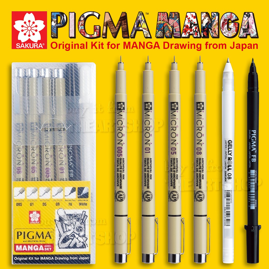 Bộ đi nét chuyên nghiệp SAKURA Pigma Manga Basic Set (micron 0.05/0.1/0.5/0.8/FB/gell trắng)