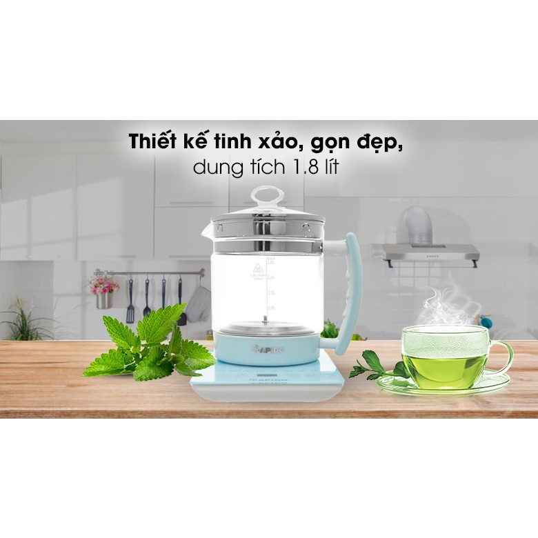 Ấm điện thuỷ tinh đa năng Rapido RMK0818-S2 dùng để chưng yến, đun sữa, pha trà