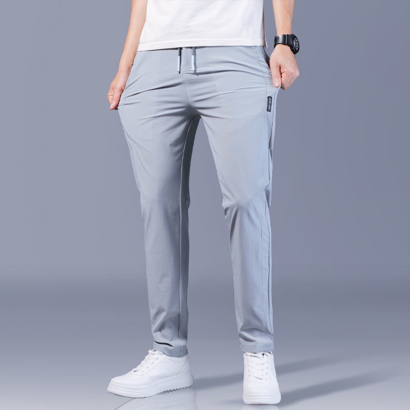 Quần Thể Thao Vải Lụa Lạnh Mỏng Ống Suông Rộng Thời Trang Mùa Xuân Hè Dành Cho Nam