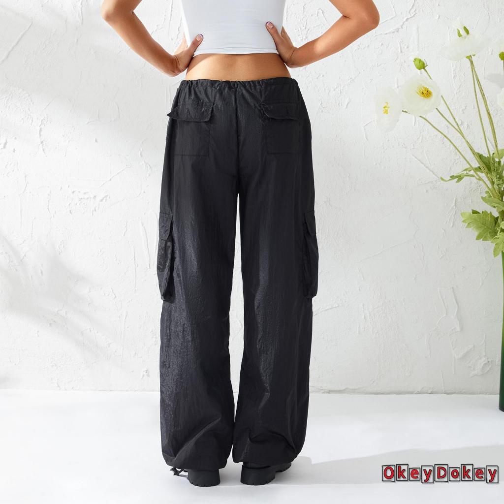 Quần Dài Dáng Suông Ống Đứng Lưng Thấp Phối Dây Rút Nhiều Túi Thời Trang Đường Phố Cho Nam