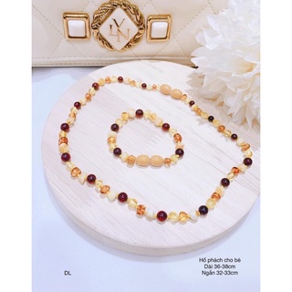 Set Hổ Phách Cho Bé Gồm Vòng Cổ và Lắc Tay kèm Túi Amber giúp tănng đề kháng chống sốt khi mọc răng HTJ