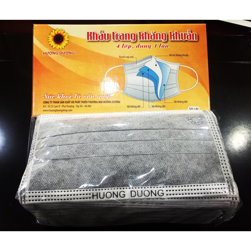 Khẩu Trang Y Tế Hướng Dương 4 Lớp Than Hoạt Tính - Hộp 50 Chiếc