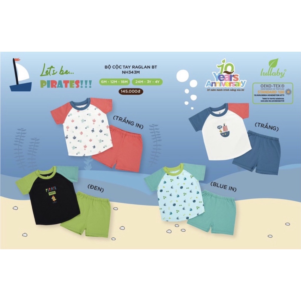 Bộ cộc tay raglan Bé Trai Lullaby NH343M  mới nhất
