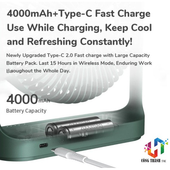 [Hàng Chính Hãng] Quạt để bàn không dây JISULIFE dung lượng pin 4000mAh 4 tốc độ xoay 330 độ tiện dụng | BigBuy360 - bigbuy360.vn