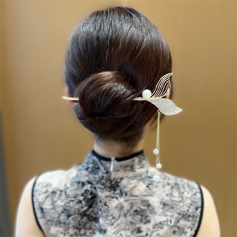 Trâm cài tóc đuôi cá cực xinh đính đá đính ngọc phong cách Hàn Quốc  - Selenshop