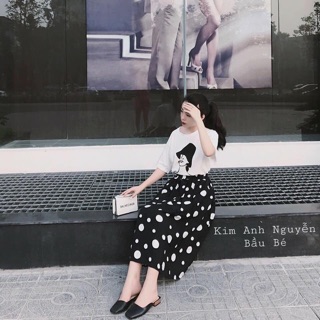 Set áo chân váy chấm bi ♥️ ẢNH THẬT