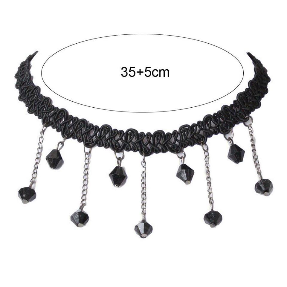 Vòng cổ choker vải nhung đính đá cá tính siêu sang