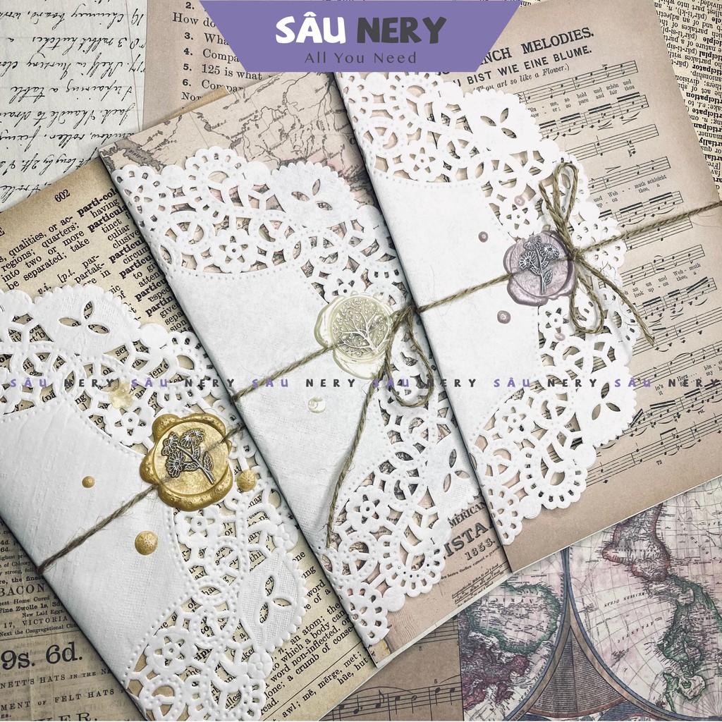 Sâu Nery - SN171 - Set 16 tờ giấy nền Vintage Size A5 kèm Doly Paper